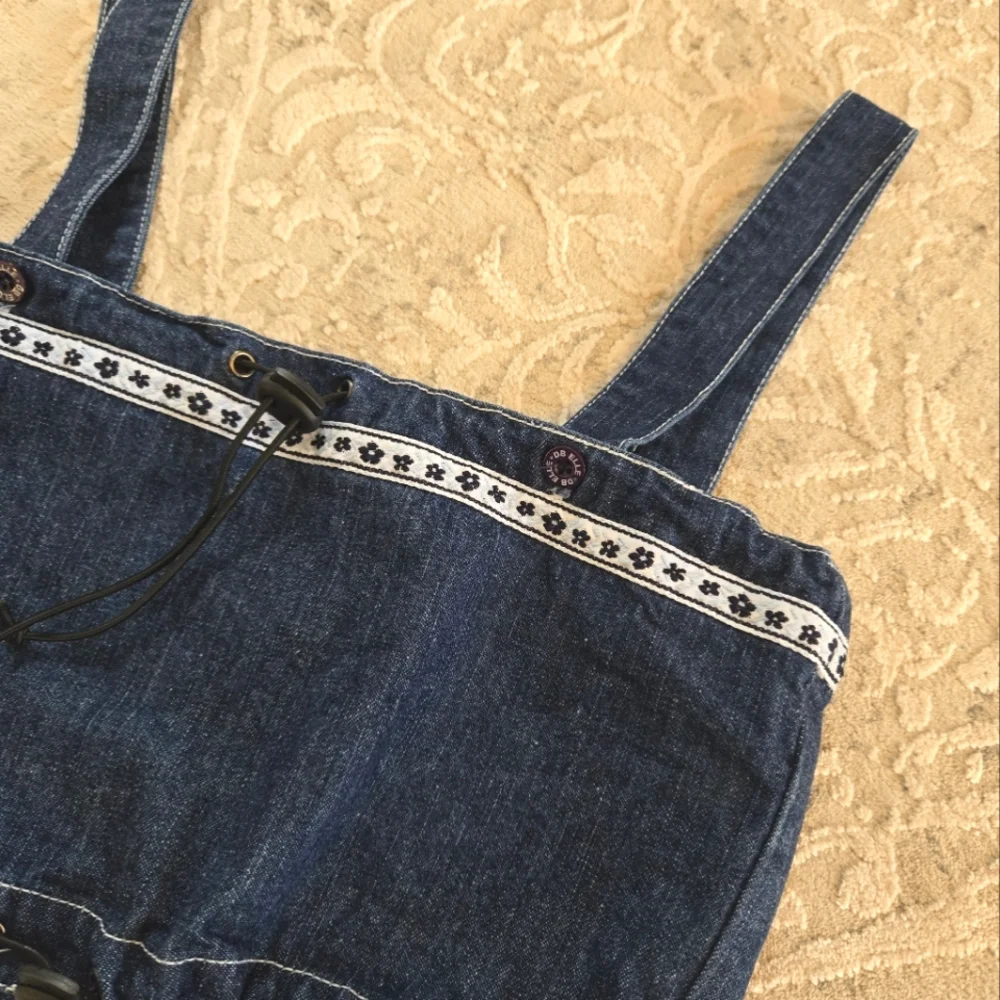 Vintage Y2K David Brandon Dark Blue Denim Drawstring Crop Top